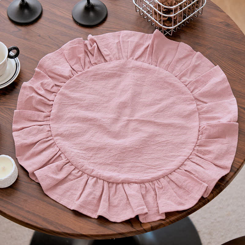 Ownkoti Minimalist Solid Color Ruffled Edge Placemat(4PCS) - image 5