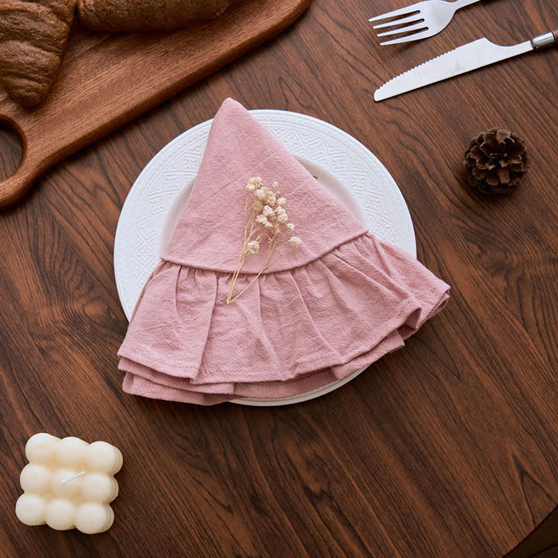 Ownkoti Minimalist Solid Color Ruffled Edge Placemat(4PCS) - image 7