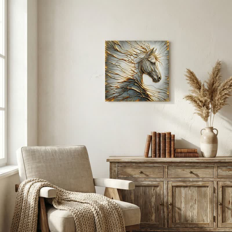 Ownkoti Horse 3D Effect Decorative Wall Art - Grey - 16" x 24" - image 0