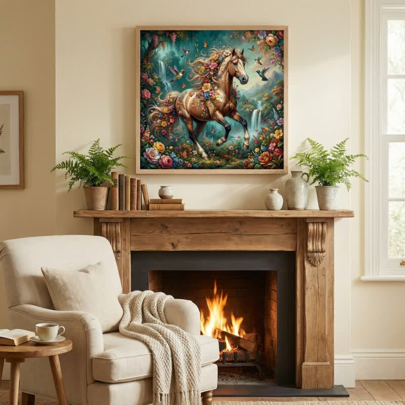 Ownkoti Horse & Floral3D Effect Decorative Wall Art - Green - 16" x 24" - image 0