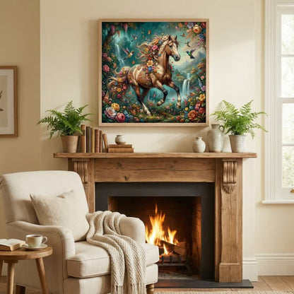 Ownkoti Horse & Floral3D Effect Decorative Wall Art - Green - 16" x 24" - image 0