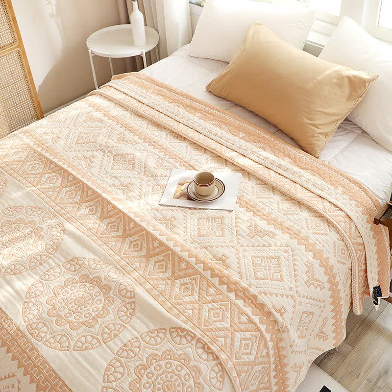 Ownkoti Beige Geometric Pattern Cotton Gauze Quilt - Queen - image 0