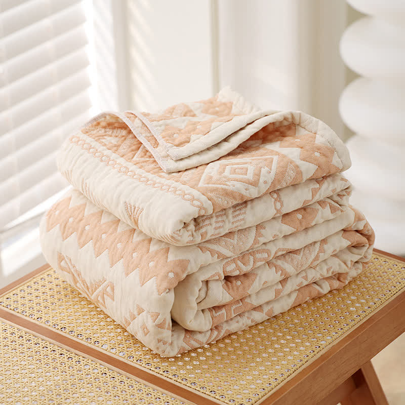 Ownkoti Beige Geometric Pattern Cotton Gauze Quilt - image 1
