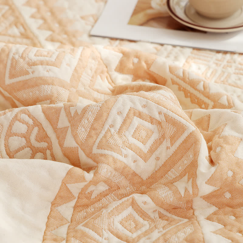 Ownkoti Beige Geometric Pattern Cotton Gauze Quilt - image 2