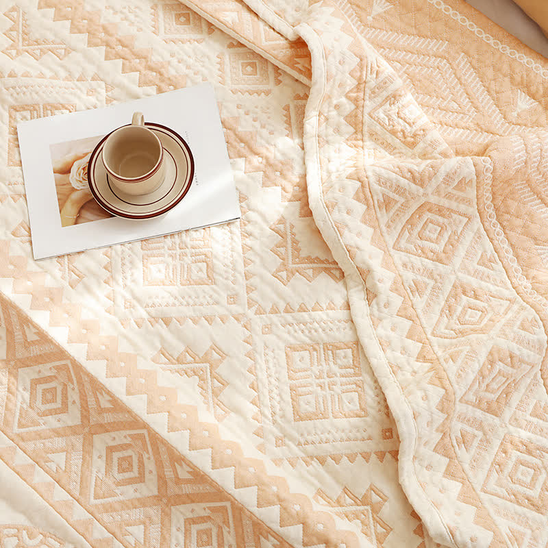 Ownkoti Beige Geometric Pattern Cotton Gauze Quilt - image 4