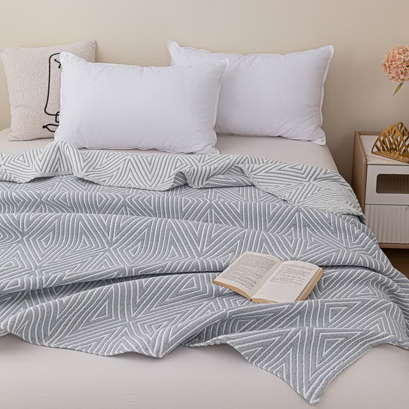 Ownkoti Triangle Pattern Reversible Cotton Gauze Quilt - Gray - Queen - image 8