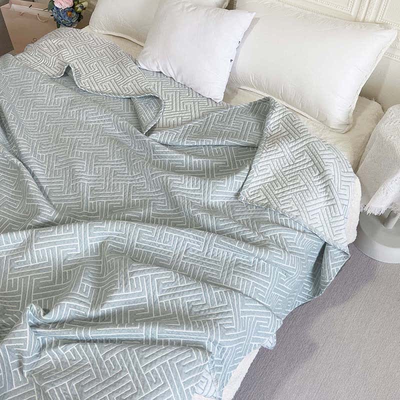 Ownkoti Maze Pattern Reversible Cotton Gauze Quilt - Blue - Queen - image 1