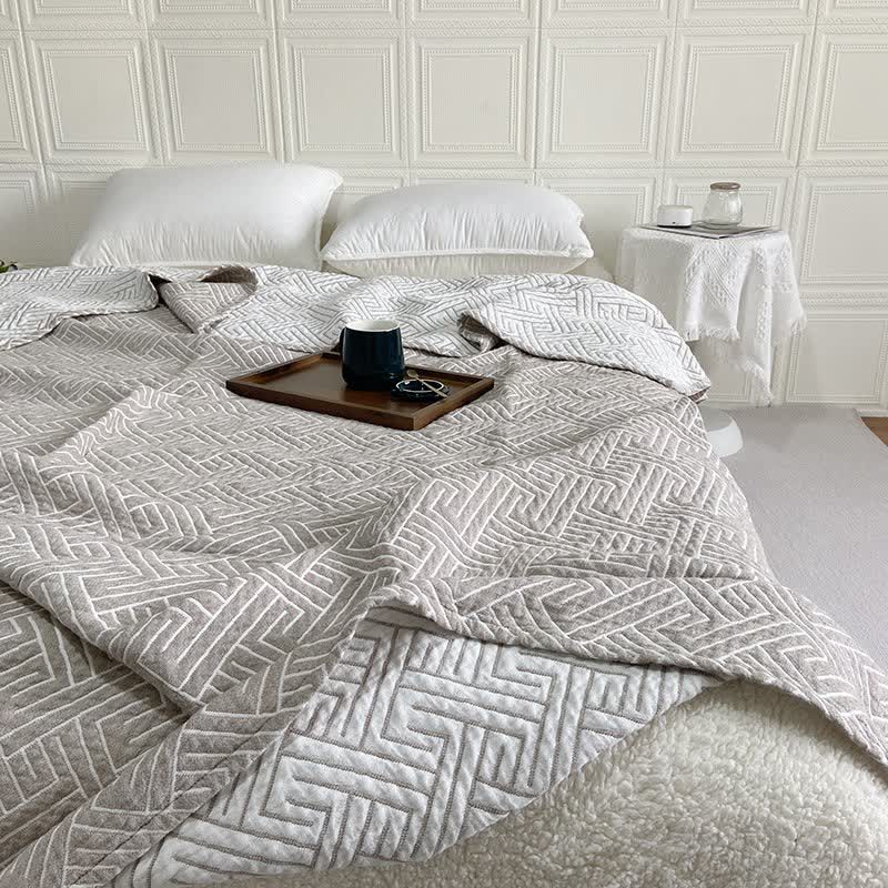 Ownkoti Maze Pattern Reversible Cotton Gauze Quilt - Coffee - Queen - image 0