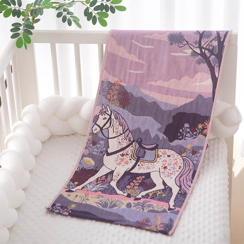 Ownkoti Purple Horse Floral Cotton Gauze Towel - Purple - 14"W*29"L - image 0