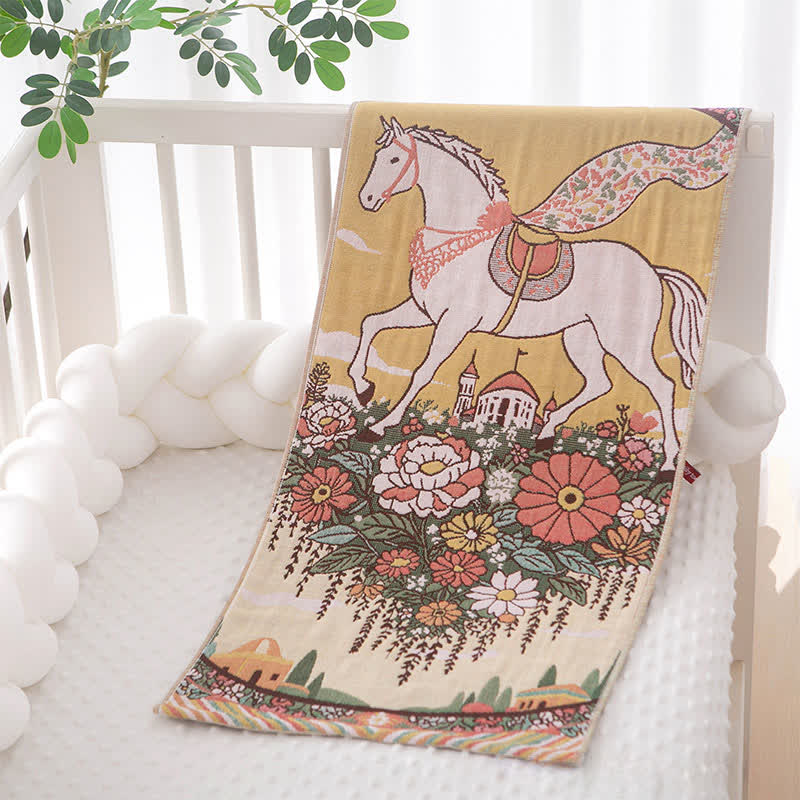Ownkoti Rustic Horse Floral Cotton Gauze Towel - Yellow - 14"W*29"L - image 0