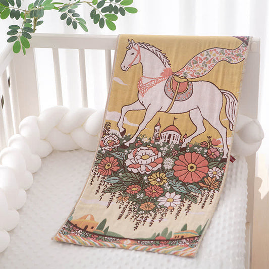 Ownkoti Rustic Horse Floral Cotton Gauze Towel - Yellow - 14"W*29"L - image 0