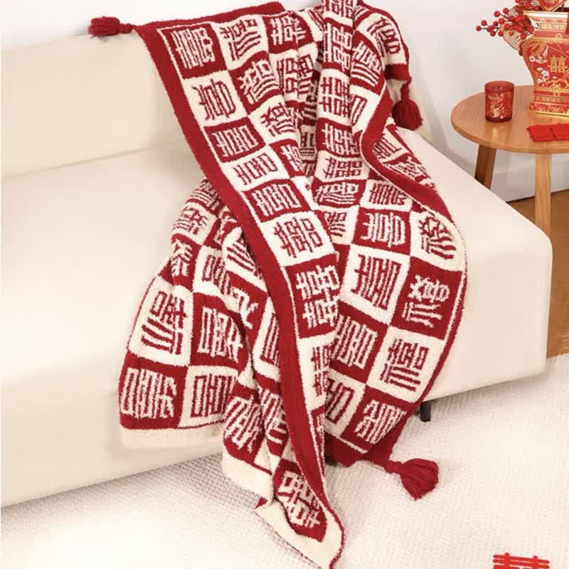 Ownkoti Oriental Auspicious Pattern Plaid Throw Blanket - image 1