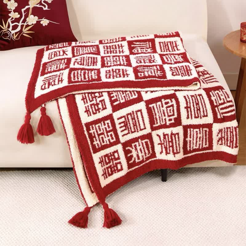 Ownkoti Oriental Auspicious Pattern Plaid Throw Blanket - image 0