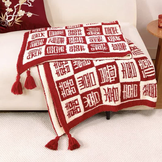 Ownkoti Oriental Auspicious Pattern Plaid Throw Blanket - image 0