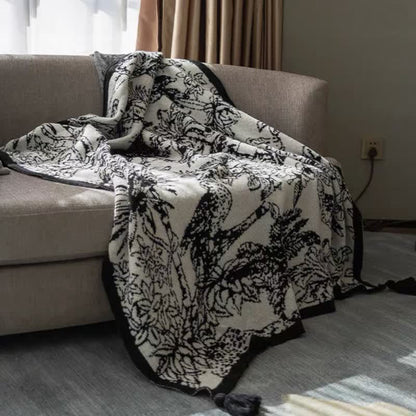 Ownkoti Vintage Ink Floral Bird Knit Throw Blanket - 51"W x 90"L - image 0