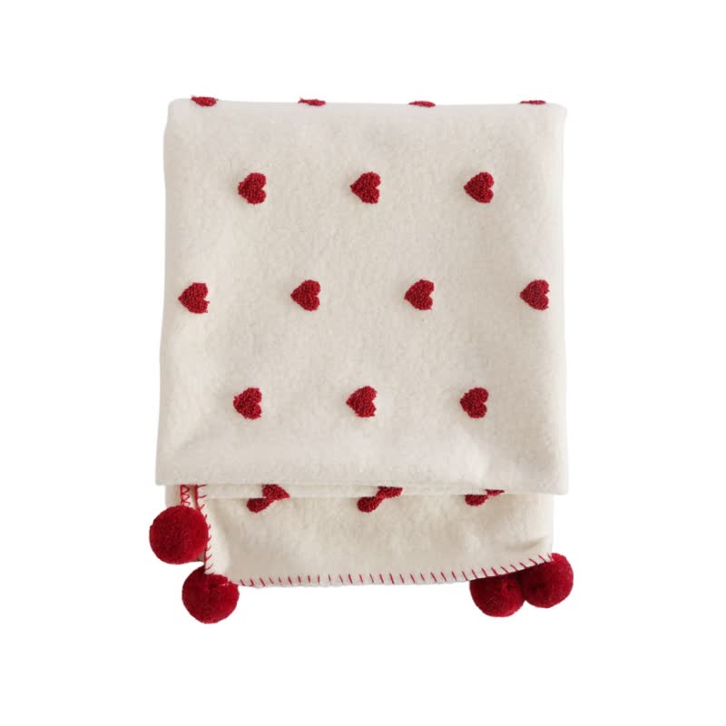 Ownkoti Heart Pattern Throw Blanket with Pom-Poms - image 7