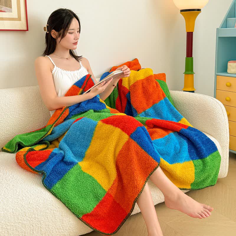 Ownkoti Colorful Plaid Fluffy Throw Blanket - 79"W x 90"L - image 0