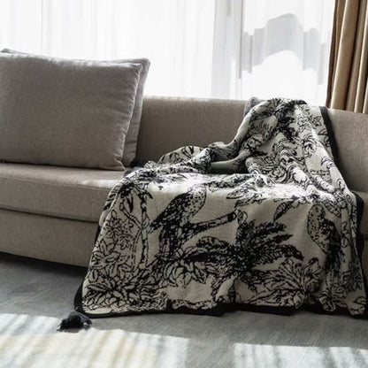 Ownkoti Vintage Ink Floral Bird Knit Throw Blanket - image 4