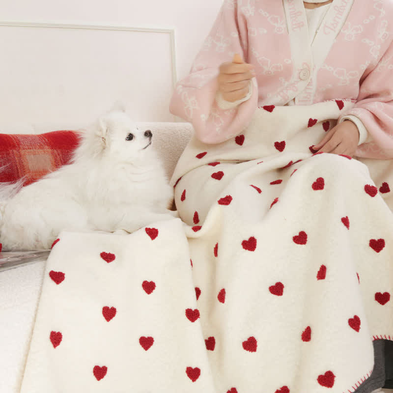 Ownkoti Heart Pattern Throw Blanket with Pom-Poms - image 4