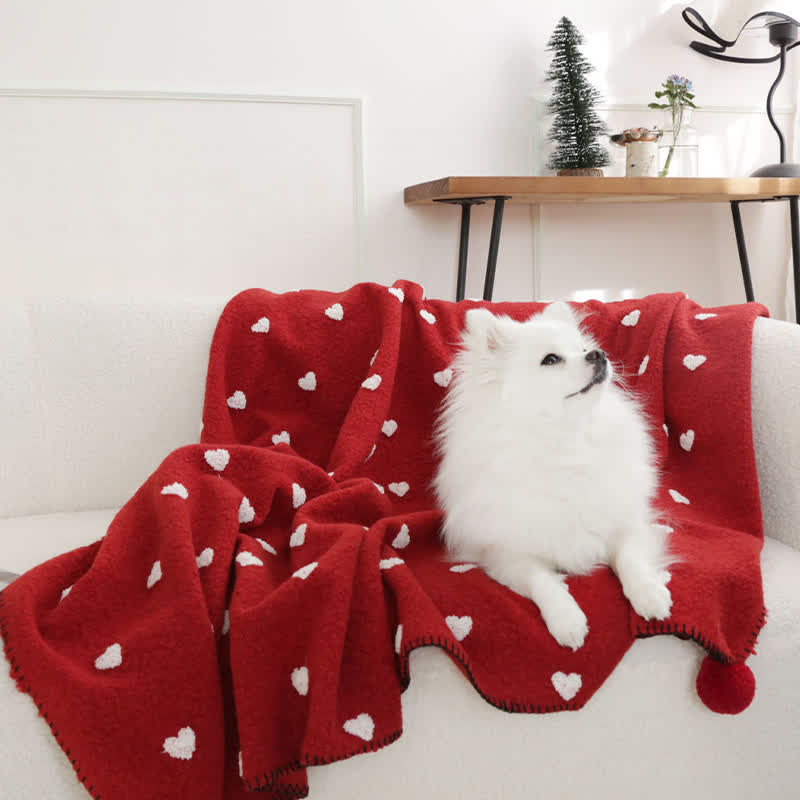 Ownkoti Heart Pattern Throw Blanket with Pom-Poms - image 12