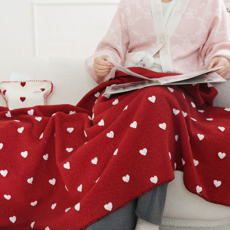 Ownkoti Heart Pattern Throw Blanket with Pom-Poms - image 11