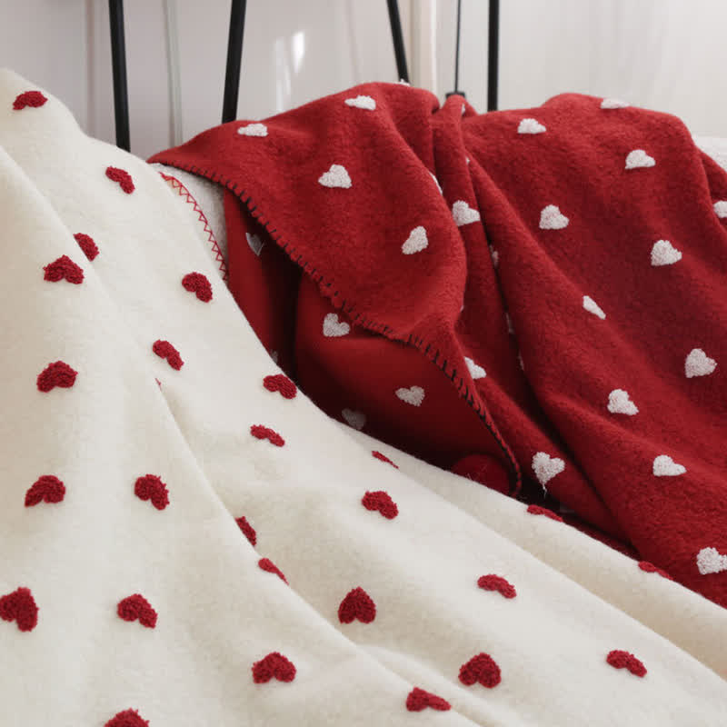 Ownkoti Heart Pattern Throw Blanket with Pom-Poms - image 1