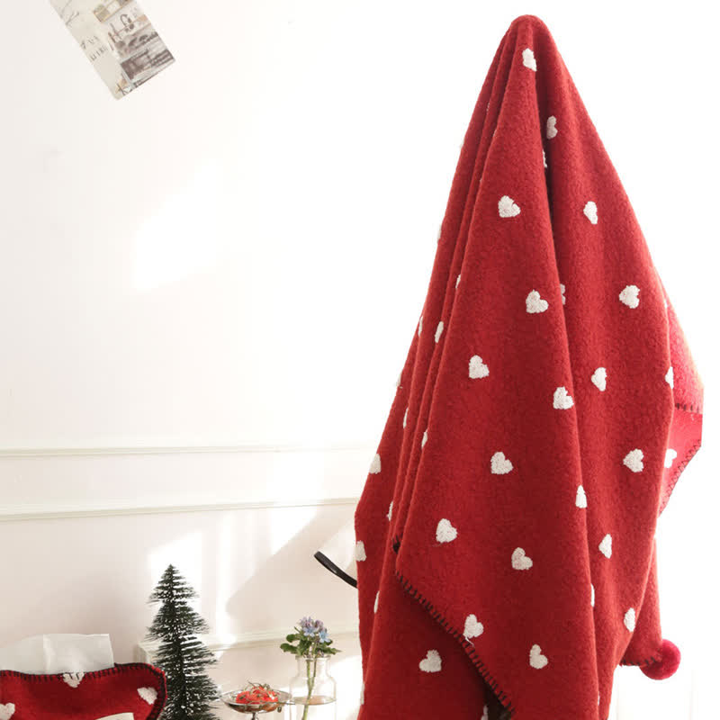 Ownkoti Heart Pattern Throw Blanket with Pom-Poms - image 13