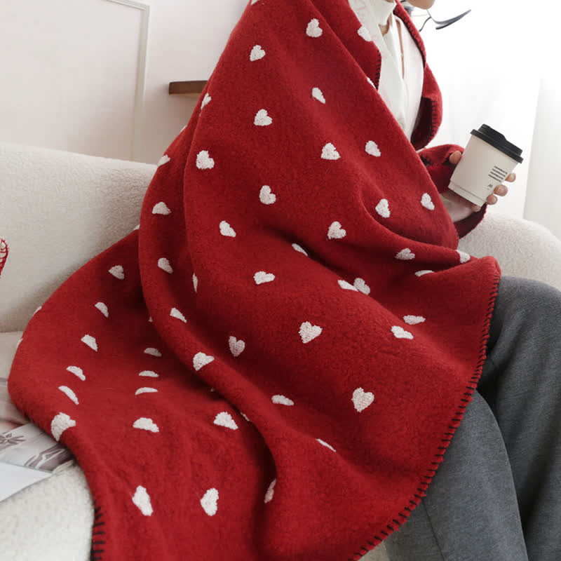 Ownkoti Heart Pattern Throw Blanket with Pom-Poms - image 9