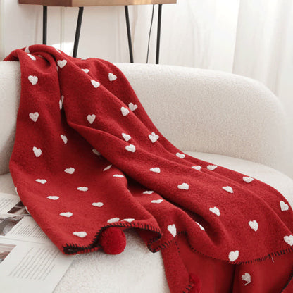 Ownkoti Heart Pattern Throw Blanket with Pom-Poms - image 10