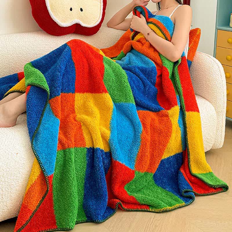 Ownkoti Colorful Plaid Fluffy Throw Blanket - image 1