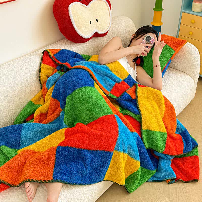 Ownkoti Colorful Plaid Fluffy Throw Blanket - image 2