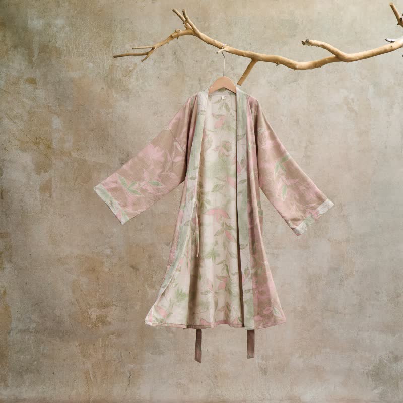 Ownkoti Natural Leaf Cotton Gauze Kimono Robe - Light Pink - L - image 20