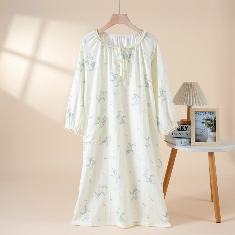Ownkoti Bellflower Floral Cotton Gauze Nightgown - Beige - L - image 3