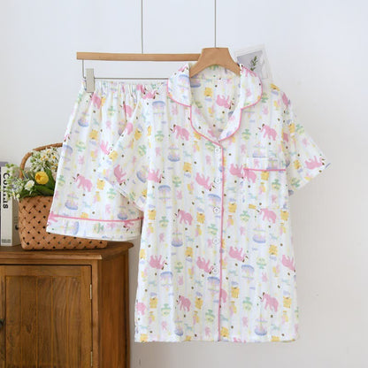 Ownkoti Elephant Playground Cotton Gauze Pajama Set - Beige - Pajama & Shorts - XXL - image 0