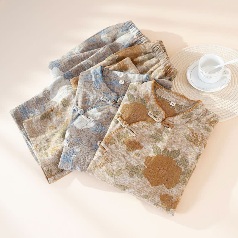 Ownkoti Vintage Floral Mandarin Collar Cotton Pajama Set - image 1