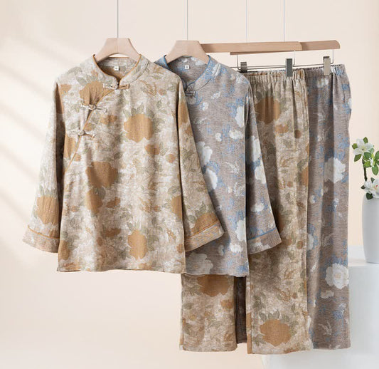 Ownkoti Vintage Floral Mandarin Collar Cotton Pajama Set - image 0