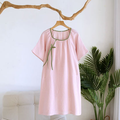 Ownkoti Minimalist Oriental Style Cotton Gauze Nightdress - Pink - XL - image 4