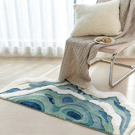 Ownkoti Abstract Ocean Wave Shaped Flocked Rug - 27"W x 51"L - image 0