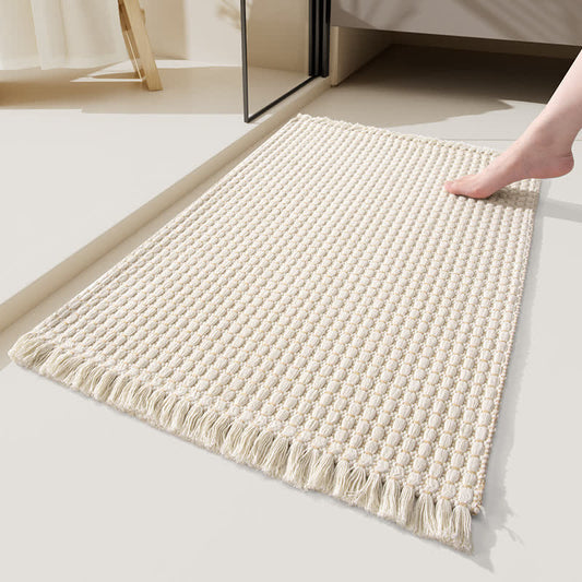 Ownkoti Woven Bath Mat with Tassels - Beige - 23"W x 35"L - image 0