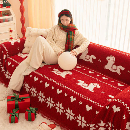 Ownkoti New Year Chenille Sofa Cover with Lucky Horse - image 1