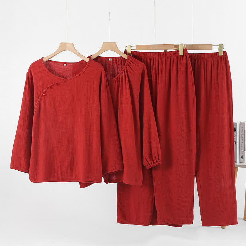 Ownkoti Minimalist Red Couple Cotton Pajama Set - image 1