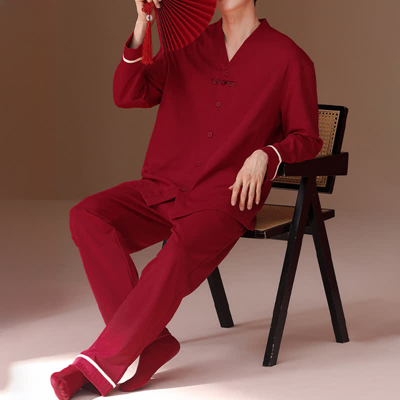 Ownkoti Vintage V-Neck Cotton Couple Pajama Set - image 7