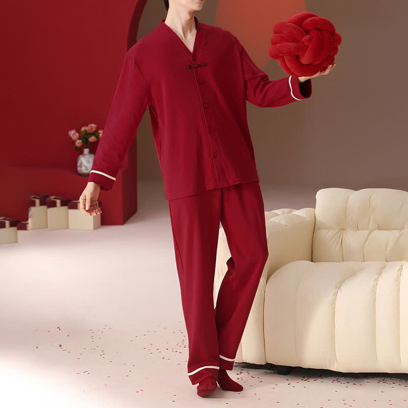 Ownkoti Vintage V-Neck Cotton Couple Pajama Set - image 6