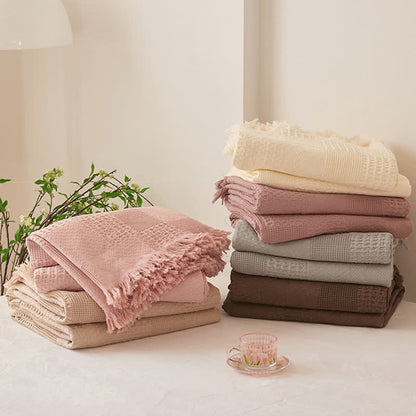 Ownkoti Solid Waffle Weave Cotton Tassel Quilt - image 1