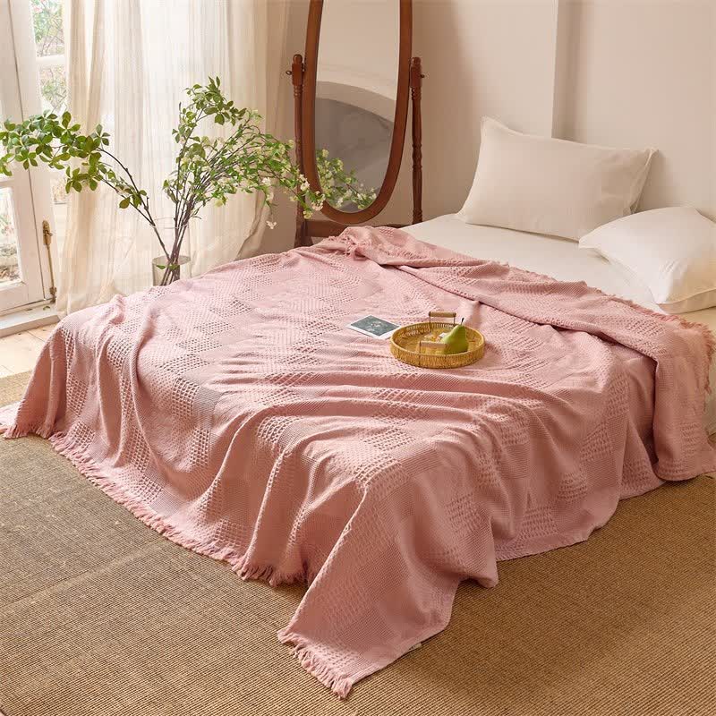 Ownkoti Solid Waffle Weave Cotton Tassel Quilt - image 0