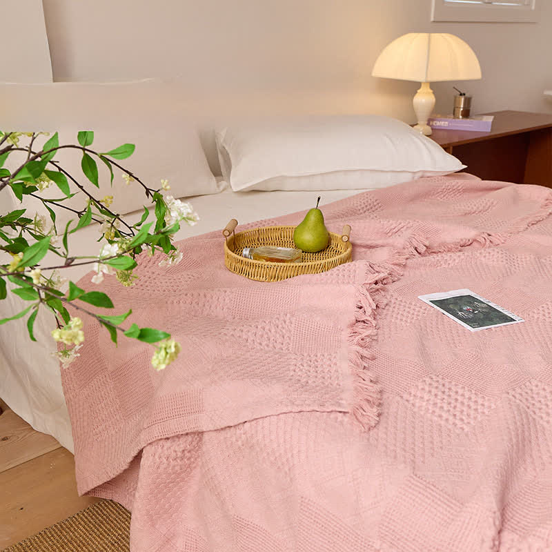 Ownkoti Solid Waffle Weave Cotton Tassel Quilt - image 6