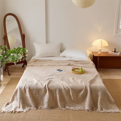 Ownkoti Solid Waffle Weave Cotton Tassel Quilt - Coffee - Queen - image 11