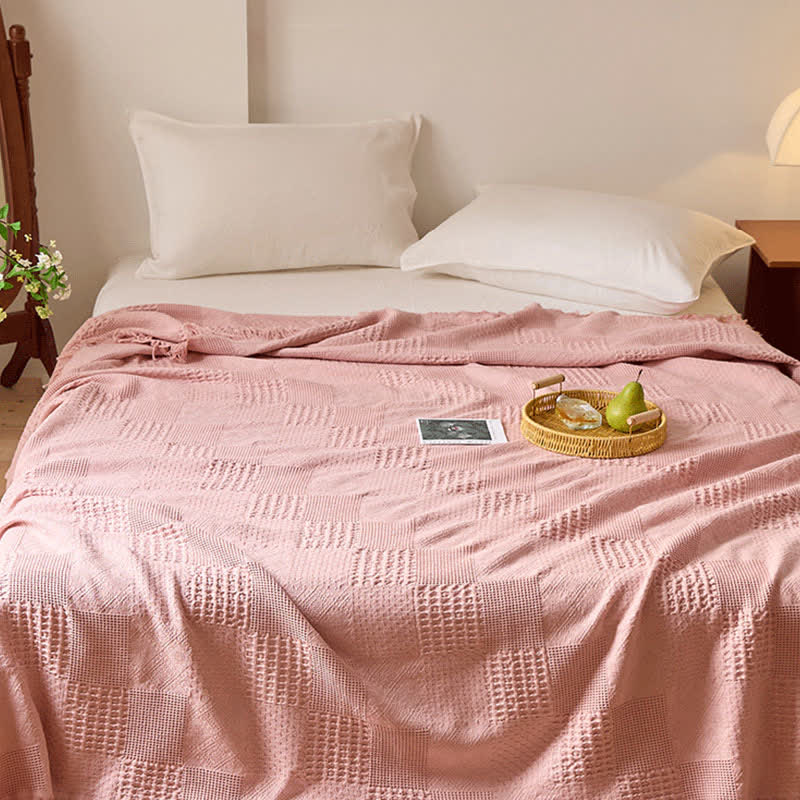 Ownkoti Solid Waffle Weave Cotton Tassel Quilt - image 5