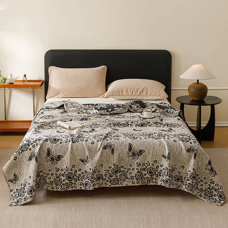 Ownkoti Cottage Floral Butterfly Pure Cotton Quilt - Black - Queen - image 0