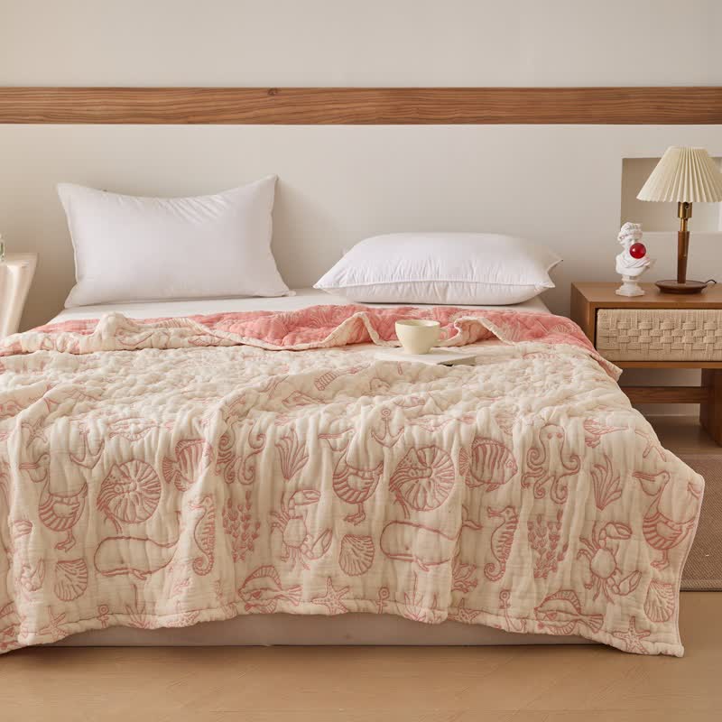 Ownkoti Ocean Life Cotton Gauze Quilt - Pink - Queen - image 0